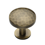 M Marcus Heritage Brass Hammered Design Round Cabinet Knob with Rose 32mm 